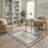 Elegant Beige Area Rug with Ornate Black Border