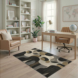 Abstract Black White Geometric Shapes Area Rug