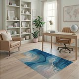 Blue Teal Wavy Abstract Blue and Teal Area Rug