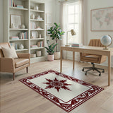 Red Starburst Mandala Area Rug with Ornate Border