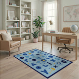 Playful Blue Alphabet Kids Cartoon Rug