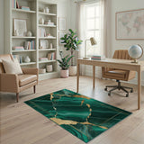 Emerald Green Gold Vein Abstract Green Area Rug