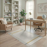 Beige Geometric Stripe Area Rug with Gold Accents