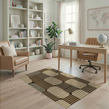 Brown Tan Houndstooth Oval Patchwork Area Rug