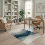 Blue and Teal Serene Blue Wave Layers Abstract Area Rug