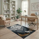 Blue and Teal Wolf Howling at Full Moon Mountain Rug