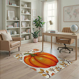 Vibrant Orange Pumpkin Harvest Rug with Fall Leaves