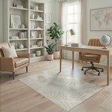 Beige and Neutral Delicate Fern Leaf Beige Area Rug