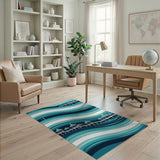Wavy Seaside Pavilion Blue Teal Area Rug