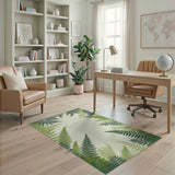 Floral Vintage Lush Green Fern Border Area Rug