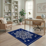 Navy Mandala Area Rug with Star Motifs