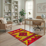Vibrant Red Yellow Southwestern Geometric Rug