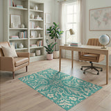 Elegant Teal Floral Vintage Area Rug