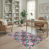 Vibrant Pink Blue Floral Pattern Area Rug