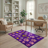 Playful Purple Paw Print Kids Area Rug