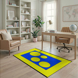 Blue Area Rug with Vibrant Yellow Circles
