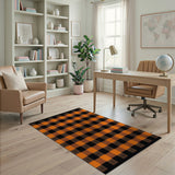 ODIKA Orange and Black Buffalo Plaid Washable Rug - Low Pile Non-Slip Area Rug