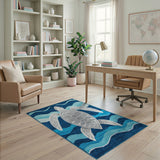 Sea Turtle in Blue Ocean Waves Area Rug