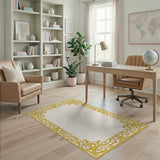 Golden Baroque Ornate Border Area Rug