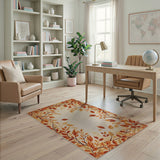 Autumn Leaves Border Cream Area Rug