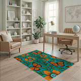 Orange Monarch Butterfly Flower Teal Area Rug