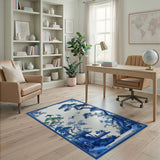 Serene Blue Chinese Pavilion Landscape Rug