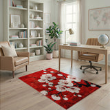 Red Plum Blossom Area Rug with Geometric Lattice