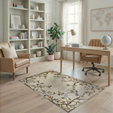 Beige Branch Leaf Distressed Vintage Area Rug