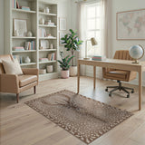Beige Spotted Fawn Head Area Rug with Leaf Border