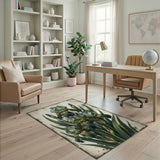Vintage Green Iris Blooms Area Rug