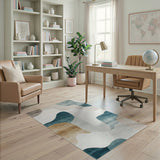 Abstract Teal Wave Neutral Area Rug