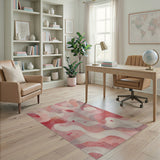 Blush Pink Abstract Wave Rug with Hearts