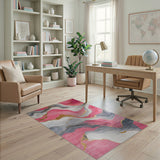 Pink Pink Gold Vein Abstract Marble Area Rug
