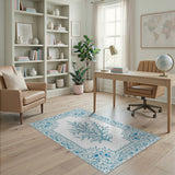 Ornate Blue Foliage Frame Area Rug