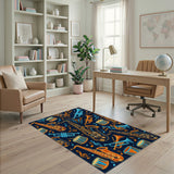 Vibrant Jazz Instruments Blue Area Rug