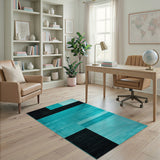 Teal Black Geometric Block Area Rug