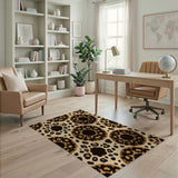 Leopard Floral Brown Tan Area Rug
