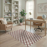 Cream Burgundy Geometric Trellis Area Rug