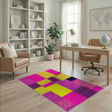 Multi-color and Patterns Vibrant Pink Yellow Geometric Patchwork Rug