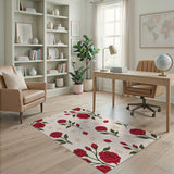 Red Rose Floral Pattern Area Rug