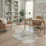 Beige and Neutral Serene Beige Abstract Wave Area Rug