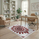 Intricate Red Mandala Geometric Area Rug