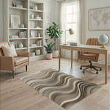 Beige and Neutral Beige Layered Waves Abstract Area Rug