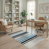Geometric Modern Blue Teal Horizontal Striped Area Rug