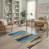 Driftwood Beach Waves Blue Teal Rug