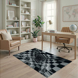 Ethereal Checkerboard Smoke Black White Area Rug