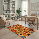 Vibrant Orange Multi-Color Geometric Circle Rug