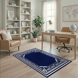 Navy Ornate Border Area Rug
