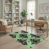Mint Green Damask Pink Floral Area Rug