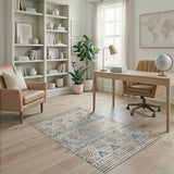Beige Blue Heritage Tribal Geometric Area Rug